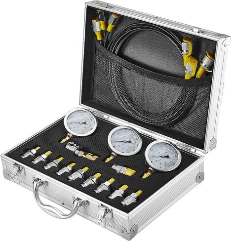 VEVOR Hydraulic Pressure Test Kit, 10/100/250/400/600bar, 5 Gauges 13 Test Couplings 14 Tee Connectors 5 Test Hoses, Hydraulic Gauge Kit with Sturdy Carrying Case, for Excavator Construction Machinery in Kuwait