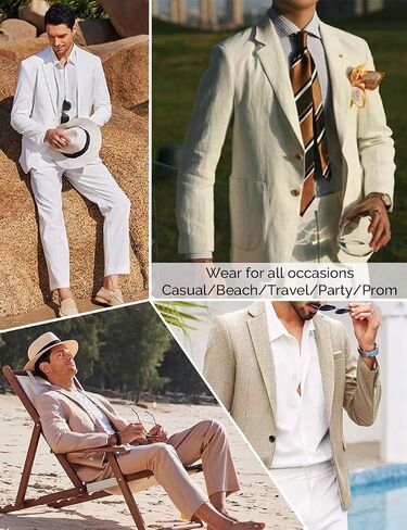 Mens 3 Pieces Summer Linen Suit Beach Wedding Slim Fit Blazer Grooms Suits in Saudi Arabia