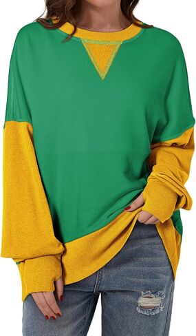 SHEWIN Oversized Sweatshirt for Women 2024 Casual Color Block Crewneck Hoodies Shirts Long Sleeve Pullover Tops in Saudi Arabia
