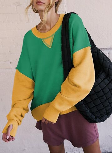 SHEWIN Oversized Sweatshirt for Women 2024 Casual Color Block Crewneck Hoodies Shirts Long Sleeve Pullover Tops in Saudi Arabia