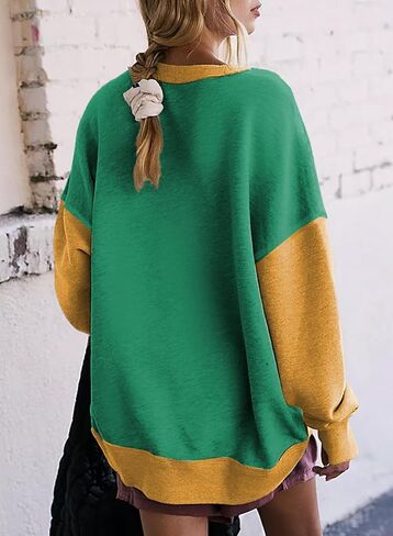 SHEWIN Oversized Sweatshirt for Women 2024 Casual Color Block Crewneck Hoodies Shirts Long Sleeve Pullover Tops in Saudi Arabia