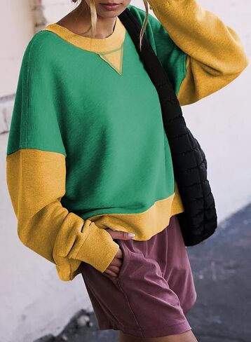 SHEWIN Oversized Sweatshirt for Women 2024 Casual Color Block Crewneck Hoodies Shirts Long Sleeve Pullover Tops in Saudi Arabia