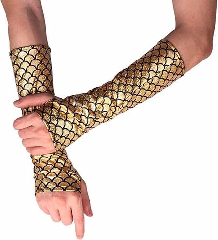 Seven & Nine Service Ladies Shimmery Mermaid Gloves Fish Scale Fingerless Gloves Elbow Length Halloween Carnival Masquerade in Saudi Arabia