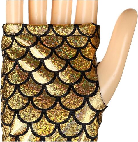 Seven & Nine Service Ladies Shimmery Mermaid Gloves Fish Scale Fingerless Gloves Elbow Length Halloween Carnival Masquerade in Saudi Arabia