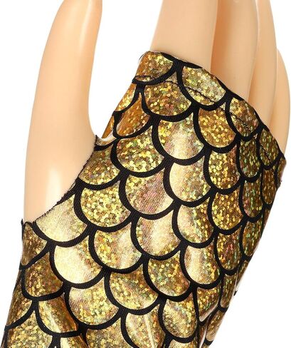 Seven & Nine Service Ladies Shimmery Mermaid Gloves Fish Scale Fingerless Gloves Elbow Length Halloween Carnival Masquerade in Saudi Arabia