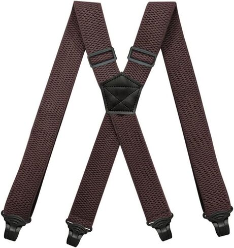 BaronHong Airport Friendly Suspenders,NO buzz Plastic 4 Clips 1.5 inch Fully Elastic Braces with Leather Patch Ski Suspenders in Kuwait
