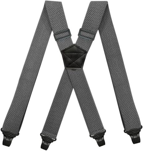 BaronHong Airport Friendly Suspenders,NO buzz Plastic 4 Clips 1.5 inch Fully Elastic Braces with Leather Patch Ski Suspenders in Kuwait