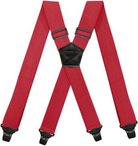 BaronHong Airport Friendly Suspenders,NO buzz Plastic 4 Clips 1.5 inch Fully Elastic Braces with Leather Patch Ski Suspenders in Kuwait
