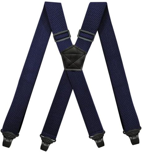 BaronHong Airport Friendly Suspenders,NO buzz Plastic 4 Clips 1.5 inch Fully Elastic Braces with Leather Patch Ski Suspenders in Kuwait