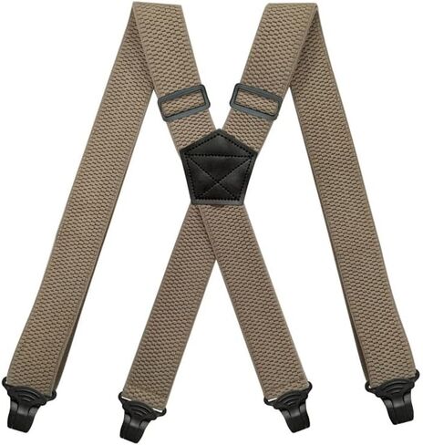 BaronHong Airport Friendly Suspenders,NO buzz Plastic 4 Clips 1.5 inch Fully Elastic Braces with Leather Patch Ski Suspenders in Kuwait