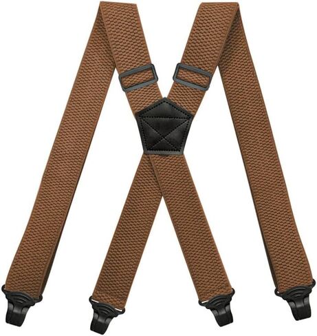 BaronHong Airport Friendly Suspenders,NO buzz Plastic 4 Clips 1.5 inch Fully Elastic Braces with Leather Patch Ski Suspenders in Kuwait