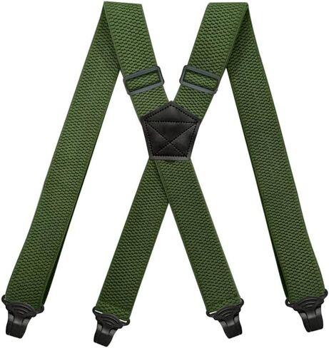 BaronHong Airport Friendly Suspenders,NO buzz Plastic 4 Clips 1.5 inch Fully Elastic Braces with Leather Patch Ski Suspenders in Kuwait