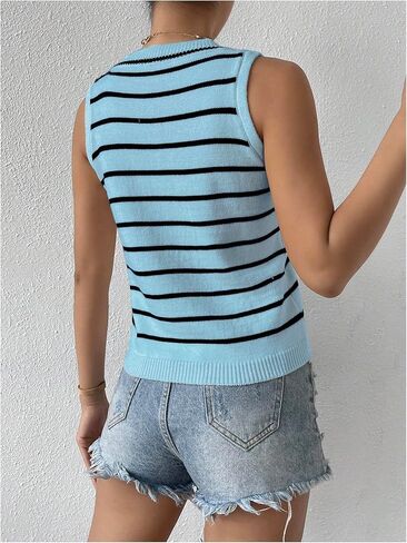GORGLITTER Women's Striped Sleeveless Sweater Vest Round Neck Pullover Knitwear Tank Tops in Saudi Arabia