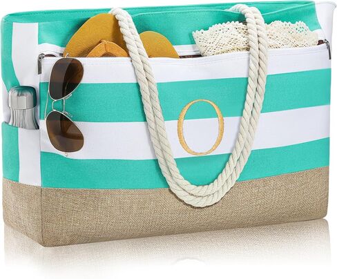 Large Initial Beach Bag Waterproof Tote Zipper Bag Personalized Gifts for Women Her Birthday Travel Beach Essential in Saudi Arabia