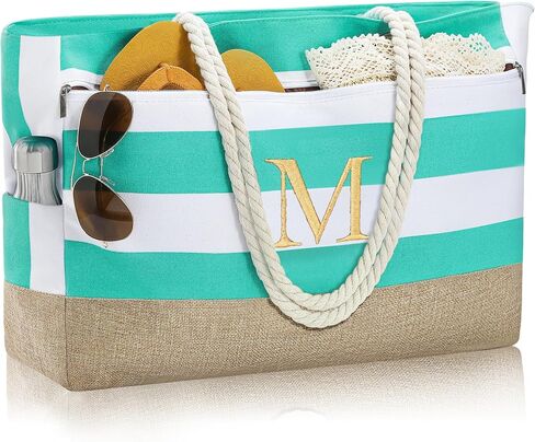 Large Initial Beach Bag Waterproof Tote Zipper Bag Personalized Gifts for Women Her Birthday Travel Beach Essential in Saudi Arabia