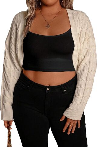 GORGLITTER Women's Plus Knit Open Front Cropped Cardigan Bolero Long Sleeve Shrug Sweater in Saudi Arabia