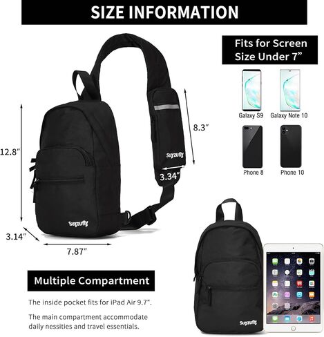 حقيبة Suyzufly الصغيرة بحزام للرجال والنساء، مقاومة للماء بحزام واحد للكتف، حقيبة صدر للمشي لمسافات طويلة والسفر in Kuwait