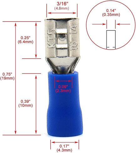 Baomain 0.187" Blue Female Insulated Spade Wire Connector 3/16'' Electrical Crimp Terminal 16-14 AWG 4.8 x 0.5mm FDD2-187 (100PCS) in Saudi Arabia