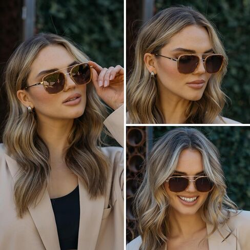 النظارات الشمسية المربعة المستقطبة للسيدات من WearMe Pro: طيار مربع حديث مع جماليات كلاسيكية مزدوجة الجسر in Kuwait
