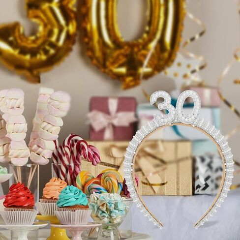 WHAVEL 40th Birthday Decorations for Her, Pearl Birthday Headband 40 Birthday Crown 40th Birthday Gifts Birthday Crown Happy Birthday Accessories for Women in Saudi Arabia
