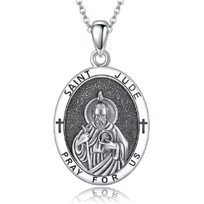 Religion Jewelry 925 Sterling Silver Saint Raphael/Saint Joseph/Virgin Mary/Saint Christopher/Saint Jude/Santa Muerte Medal Pendant Protection Gifts for Men Women