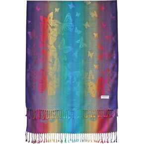 Woven Rainbow Vivid Swarm of Butterflies Pride Soft Fringe Pashmina Shawl Scarf Wrap