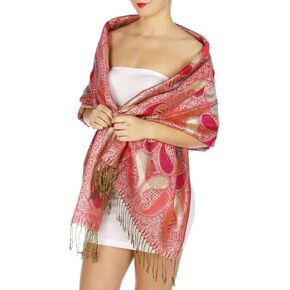 SERENITA Pashmina Scarfs for Women, Pashminas Wrap Shawls, Soft Wedding Scarf, Paisley Lurex Jacquard Evening Scarves