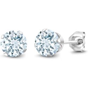 Gem Stone King 925 Sterling Silver Round 6MM Gemstone Birthstone Stud Earrings For Women