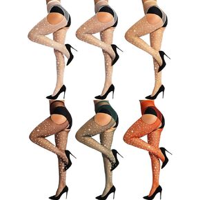 DancMolly 6 Pairs Sparkly Suspender Fishnet Pantyhose Shimmer High Waist Tights Sexy Rhinestone Leggings for Women, 18 Colors