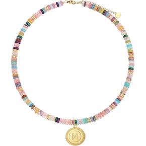 Handmade Jewelry Initial Necklace Gemstone Beads Necklaces for Women Boho Choker Necklace Natural Stone Necklace