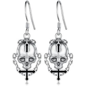 Skull Earrings 925 Sterling Silver Gothic Skull Dangle Earrings Skull Jewelry Gift for Women Men
