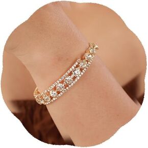 YERTTER Bridal Silver Gold Vintage Crystal Rhinestone 3 Row Stretch Wrap Bracelet Strand Layered Bangle Bracelet Gift for Women Brides for Prom Party Wedding Dating