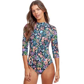 Gottex Women's Modest Rash Guard, with Zip, Soft Cups, One Piece Swimsuit, Multi Black