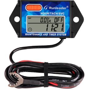 Runleader Self Powered Digital Tach Hour Meter,RPM Alert,Maintenance Reminder,Battery Replaceable,Works on 2 or 4 Stroke Gas Engine, Use for Garden Tractor Generator Compressor Outboard Motor Chainsaw