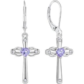 Cross Leverback Earrings 925 Sterling Silver Infinity Cross Earrings Women Religious Jewelry Christian Gift Birthstone Earrings for Her