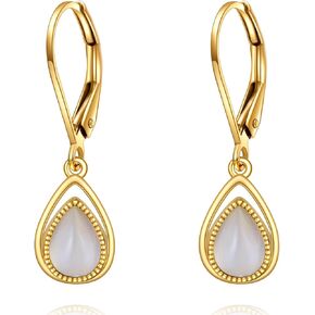 14k Gold Teardrop Natural Moonstone Leverback Earring for Women Jewelry Birthday Gifts for Women Wife Mom