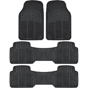 BDK Car SUV and Van Floor Rubber Mats - 3 Rows 4 Pieces, Heavy Duty All Weather Protection (Gray) - MT-783-781-GR