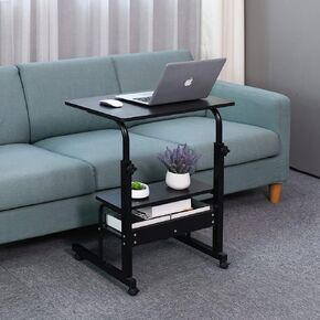 Tray Table, Adjustable Sofa/Bed Side Table Portable Desk with Wheels Overbed Table Laptop Cart with Open Shelf (15.8 * 23.6, Oak)
