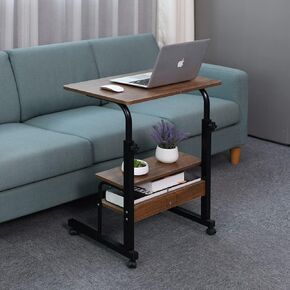 Tray Table, Adjustable Sofa/Bed Side Table Portable Desk with Wheels Overbed Table Laptop Cart with Open Shelf (15.8 * 23.6, Oak)