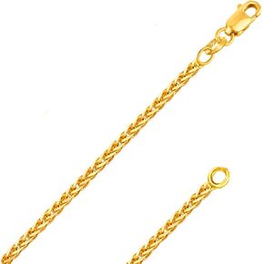 REAL Solid 14K or 10K Yellow or White Gold 0.80mm - 1.3mm Diamond Cut Braided Square Wheat Spiga or Franco Spiga Chain Necklace with Lobster Claw Clasp | Multiple Lengths Available | Men Women | MADE IN ITALY