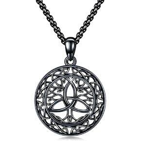 Tree of Life Necklace 925 Sterling Silver Tree Pendant Irish Celtic Knot Necklace Trinity Knot Pendant Irish Life Tree Celitc Jewelry Gifts for Men Women (Gold, Black, Silver)