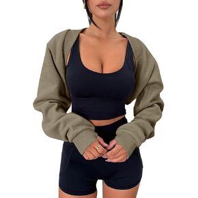 Women's Bolero Sweater Shrugs Y2K Open Front Workout Sweatshirt Long Sleeve Crop Tops