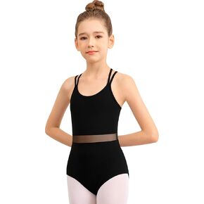 Girls Camisole Dance Leotard For Ballet Mesh Dancewear,Double Crisscross Straps,Full Front Lining