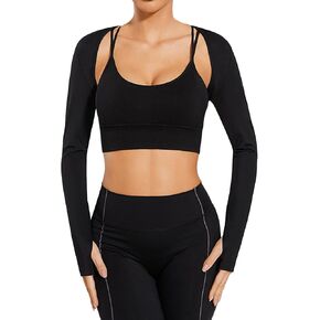 RIOJOY Black Bolero Shrug for Women Cooling Shawl Arm Sleeve Open Front for Summer Sun Protection Long Sleeve Crop Top