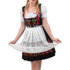 3-Piece Short Knee Length German Oktoberfest Black Dress With Lace Apron