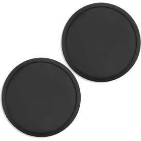 2 Pack Silicone Coasters for Drinks, Round Black Coasters with Deep Tray Grooved Design Cup Mat, Washable Heat Resistant Durable Non-Slip Coasters for Coffee Table Wooden Desk Kitchen Bar