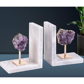 AMOYSTONE Amethyst Bookends for Heavy Books Decorative Marble Book Ends Stone Purple Non Skid Shelves Decor 1 Pair 5LBS
