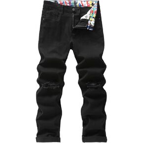 Men's Ripped Slim-Fit Skinny Stretch Cotton Jeans Pants
