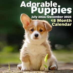 EcoEarth - Biodegradable 11x22 Inch (Open) 12-Month Vertical Hanging Wall Calendar - 2025 Monthly Calendar - Adorable Puppies