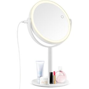 Lighted Magnifying Mirror, 20x Magnifying Makeup Mirror with Lights, Charging Port on Stand, Double Sided Switch Eye-Protection 3 Colors Dimmable Vanity Mirror, Large 8.6 in